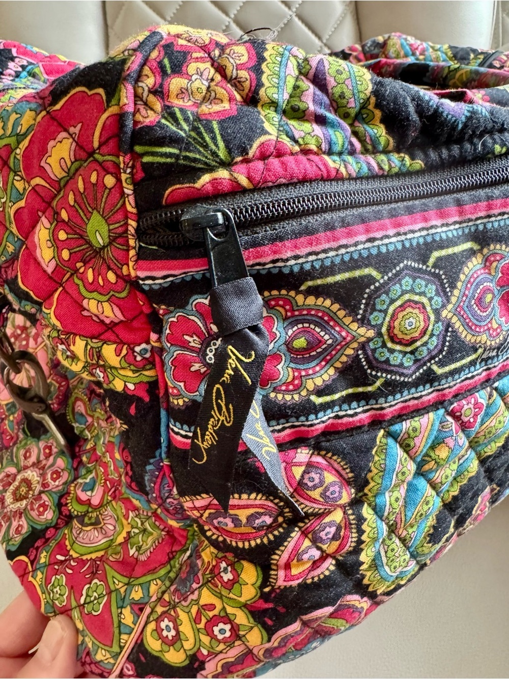Vera Bradley Quilted Travel Bag in Black, Pink, Yellow, Green, Blue - Picture 4 of 7
